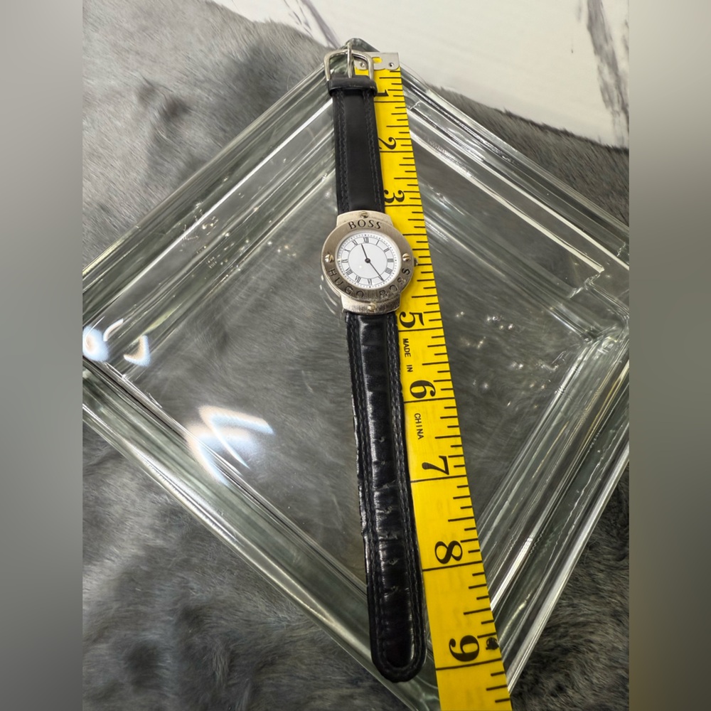 Vintage HUGO BOSS Leather Strap Watch with Silver